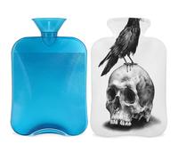 Botella de agua caliente de calavera de cuervos con funda, bolsa de agua de gran capacidad de 2 litros para noches acogedoras, alivio del dolor, espalda, cuello y hombros