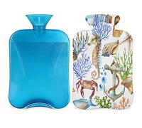 Botella de agua caliente de cangrejo de caballito de mar de concha con cubierta esponjosa, bolsa de agua caliente de gran capacidad, bolsa de agua para caballitos de mar para noches acogedoras,