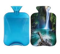 Botella de agua caliente de cascada en selva tropical con cubierta esponjosa, bolsa de agua caliente de gran capacidad, bolsa de agua tropical para noches acogedoras, alivio del dolor, espalda, cuello y hombros