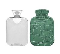 Botella de agua caliente de cocodrilo con tapa, bolsa de agua caliente de 1 litro, compresa fría y caliente, alivio del dolor de cuello y hombros