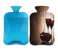 Botella de agua caliente de copa de vino tinto con funda esponjosa, bolsa de agua caliente de gran capacidad de 2 l, bolsa de agua de botella de vidrio para noches acogedoras, alivio del dolor,