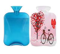 Botella de agua caliente de corazones para el día de San Valentín con funda esponjosa, bolsa de agua caliente de gran capacidad de 2 litros, bolsa de agua con botella de árbol de corazones para