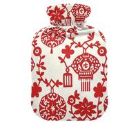 Botella de agua caliente de cultura china con tapa suave, compresa caliente de 2 L para calentador de cuello y hombros