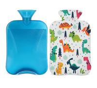 Botella de agua caliente de dinosaurio de dibujos animados con cubierta de 2 L, bolsa de agua caliente de PVC de palmera tropical para calentador de manos, alivio del dolor, compresa caliente y terapia de frío