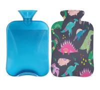 Botella de agua caliente de dinosaurios dibujada a mano con tapa, bolsa de agua caliente transparente de 2 l para compresas frías calientes, calentador de manos, alivio del dolor de cuello y hombros