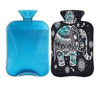 Botella de agua caliente de elefante con funda esponjosa, bolsa de agua caliente de gran capacidad de 2 l, bolsa de agua étnica de mandala para noches acogedoras, alivio del dolor, espalda, cuello y