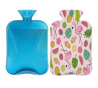 Botella de agua caliente de flamenco de verano con funda esponjosa, 2 L, botella de flamenco de gran capacidad, bolsa de agua para noches acogedoras, alivio del dolor, espalda, cuello y hombros