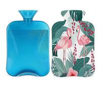 Botella de agua caliente de flamenco tropical con funda esponjosa, 2 l, botella tropical de gran capacidad, bolsa de agua para noches acogedoras, alivio del dolor, espalda, cuello y hombros