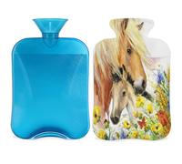 Botella de agua caliente de flor de caballo con cubierta 2L, bolsa de agua caliente de PVC para pintura de caballos para calentador de manos, alivio del dolor, compresa caliente y terapia de frío