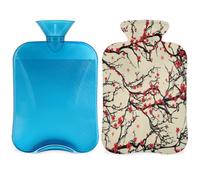 Botella de agua caliente de flor de ciruela con tapa, bolsa de agua caliente transparente de 2 l para compresas calientes/frías, calentador de manos, alivio del dolor de cuello y hombros (flor floral)