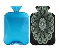 Botella de agua caliente de flores abstractas con tapa, bolsa de agua caliente transparente de 2 l para compresas calientes/frías, calentador de manos, alivio del dolor de cuello y hombros (Mandala)