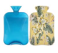 Botella de agua caliente de flores de flamenco tropical con tapa, bolsa de agua caliente transparente de 2 l para compresas frías calientes, calentador de manos pies, alivio del dolor de cuello y