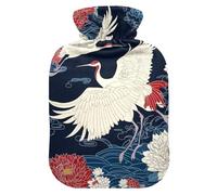 Botella de agua caliente de flores rojas y blancas con cubierta suave, bolsa de agua caliente de 2 L para calentador de manos y pies