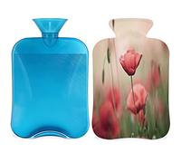 Botella de agua caliente de flores rosas con funda esponjosa, bolsa de agua caliente de gran capacidad de 2 litros, bolsa de agua con estampado de flores para noches acogedoras, alivio del dolor,