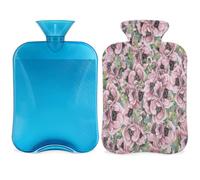 Botella de agua caliente de flores rosas con tapa, bolsa de agua caliente transparente de 2 l para compresas frías/calientes, calentador de manos, alivio del dolor de cuello y hombros (floral vintage)