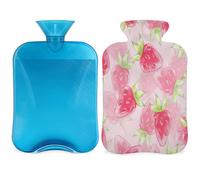 Botella de agua caliente de fresa acuarela con tapa, bolsa de agua caliente transparente de 2 l para compresas calientes/frías, calentador de manos, alivio del dolor de cuello y hombros (rosa bonito)
