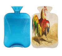 Botella de agua caliente de gallo colorida con tapa, bolsa de agua caliente transparente de 2 l para compresas frías calientes, calentador de manos pies, alivio del dolor de cuello y hombros (pollo