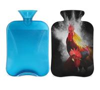 Botella de agua caliente de gallo de pollo con tapa, bolsa de agua caliente transparente de 2 l para compresas frías calientes, calentador de manos y pies, alivio del dolor de cuello y hombros (gallo
