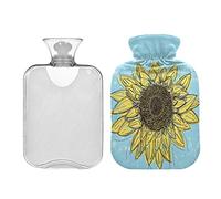 Botella de agua caliente de girasol dibujado a mano de 2 litros con tapa, bolsa de agua caliente transparente para aliviar el dolor de cuello y hombros, terapia caliente de pies y manos