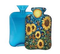 Botella de agua caliente de goma con cubierta suave, girasoles, abejas, luna, abstact, bolsa de agua caliente de 2 L para aliviar el dolor, terapia de frío y calor