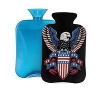Botella de agua caliente de goma con cubierta suave, impresión artística de águila de la bandera de Estados Unidos, bolsa de agua caliente de 2 L para aliviar el dolor, terapia de frío y calor