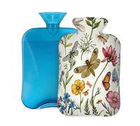 Botella de agua caliente de goma con cubierta suave, planta floral de primavera de 2 L, bolsa de agua caliente para alivio del dolor, terapia de frío y calor