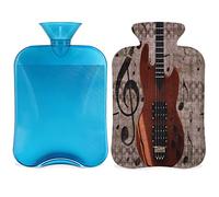 Botella de agua caliente de guitarra de música vintage con funda esponjosa, bolsa de agua caliente de gran capacidad de 2 litros, bolsa de agua retro para noches acogedoras, alivio del dolor,