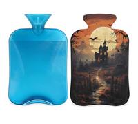 Botella de agua caliente de Halloween con tapa, diseño de árbol de luna, bolsa de agua caliente de 2 litros para aliviar el dolor, cuello suave y hombro, calentador de pies, compresa caliente y fría