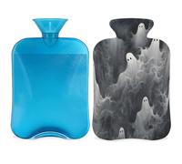 Botella de agua caliente de Halloween Ghost con funda, bolsa de agua caliente de 2 litros para aliviar el dolor, cuello y hombros, calentador de manos y pies