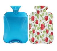 Botella de agua caliente de hojas de fresa con tapa, bolsa de agua caliente transparente de 2 l para compresas frías calientes, calentador de manos pies, alivio del dolor de cuello y hombros (abeja