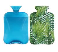 Botella de agua caliente de hojas de palma tropical con cubierta de 2 L, bolsa de agua caliente de PVC de palmera verde para calentador de manos, alivio del dolor, compresa caliente y terapia de frío