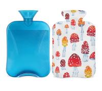 Botella de agua caliente de hongos rojos con tapa, 2 L, bolsa de agua caliente de PVC de setas de acuarela para calentar manos y pies, alivio del dolor, compresa caliente y terapia fría