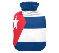 Botella de agua caliente de la bandera de Cuba con cubierta suave, bolsa de botella de agua de 2 L para calentador de abdomen