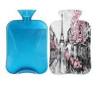 Botella de agua caliente de la Torre Eiffel con funda esponjosa, bolsa de agua caliente de gran capacidad, bolsa de agua de la Torre Eiffel de Francia para noches acogedoras, alivio del dolor,
