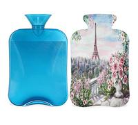 Botella de agua caliente de la Torre Eiffel con funda esponjosa, bolsa de agua caliente de gran capacidad, bolsa de agua para la Torre Eiffel de París para noches acogedoras, alivio del dolor,