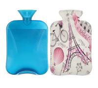 Botella de agua caliente de la Torre Eiffel con tapa, bolsa de agua caliente transparente de 2 l para compresas frías calientes, calentador de manos y pies, alivio del dolor de cuello y hombros