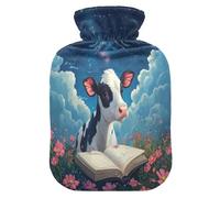 Botella de agua caliente de lectura de vaca con funda de forro polar suave, bolsa de agua caliente para aliviar el dolor de cuello y hombros, terapias frías y calientes, talla S