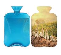 Botella de agua caliente de león con funda esponjosa, 2 l, gran capacidad, animales, botella de león, bolsa de agua para noches acogedoras, alivio del dolor, espalda, cuello y hombros