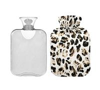 Botella de agua caliente de leopardo de acuarela dibujada a mano con cubierta, botella de agua caliente transparente de 1 l, bolsa de agua caliente para alivio del dolor de cuello y hombros, terapia de calor