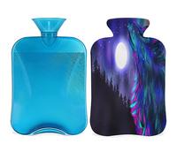 Botella de agua caliente de lobo colorido con funda esponjosa, 2 L, botella de lobo de gran capacidad, bolsa de agua para noches acogedoras, alivio del dolor, espalda, cuello y hombros