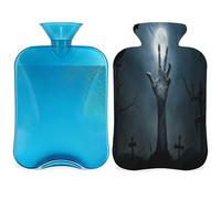 Botella de agua caliente de mano zombi de Halloween con funda esponjosa, botella de mano de gran capacidad de 2 litros, bolsa de agua para noches acogedoras, alivio del dolor, espalda, cuello y