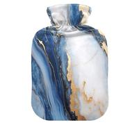 Botella de agua caliente de mármol azul y blanco con funda de forro polar suave, bolsa de agua caliente para aliviar el dolor de cuello y hombros, terapias frías y calientes, talla S