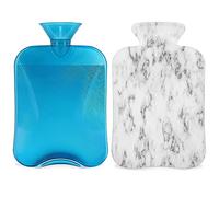 Botella de agua caliente de mármol blanco y negro con cubierta esponjosa, botella de mármol de gran capacidad, bolsa de agua para noches acogedoras, alivio del dolor, espalda, cuello y hombros