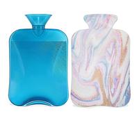Botella de agua caliente de mármol con cubierta esponjosa, botella de mármol de gran capacidad de 2 l, bolsa de agua para noches acogedoras, alivio del dolor, espalda, cuello y hombros