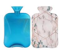Botella de agua caliente de mármol con funda esponjosa, 2 l, botella floral de gran capacidad, bolsa de agua para noches acogedoras, alivio del dolor, espalda, cuello y hombros
