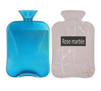 Botella de agua caliente de mármol rosa con cubierta esponjosa, botella de mármol de gran capacidad, bolsa de agua para noches acogedoras, alivio del dolor, espalda, cuello y hombros