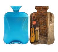 Botella de agua caliente de música de escenario de madera con cubierta esponjosa, botella de guitarra musical de gran capacidad, bolsa de agua para noches acogedoras, alivio del dolor, espalda, cuello