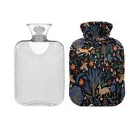 Botella de agua caliente de Navidad con cubierta de 1 litro transparente para animales del bosque y ciervo, bolsa de agua caliente para alivio del dolor de cuello y hombros, terapia de calor