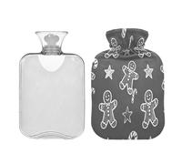 Botella de agua caliente de pan de jengibre gris y blanco con cubierta suave de 2 L, bolsa calentadora para terapias calientes y frías, bolsa de artritis para cólicos menstruales