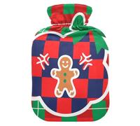 Botella de agua caliente de pan de jengibre para hombre con funda suave, bolsa de agua de 2 L para aliviar el dolor de cuello y hombros